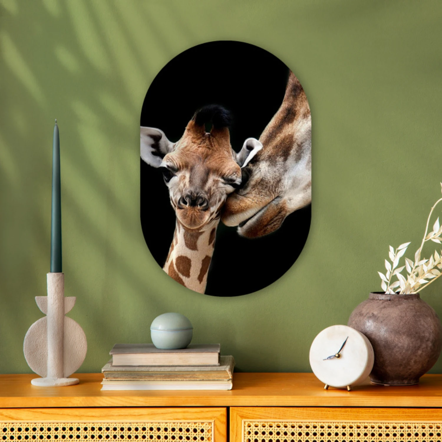 Giraffe - Dieren - Zwart - Portret - Dieren Wandcirkel Ovaal Forex klein -sfeer2