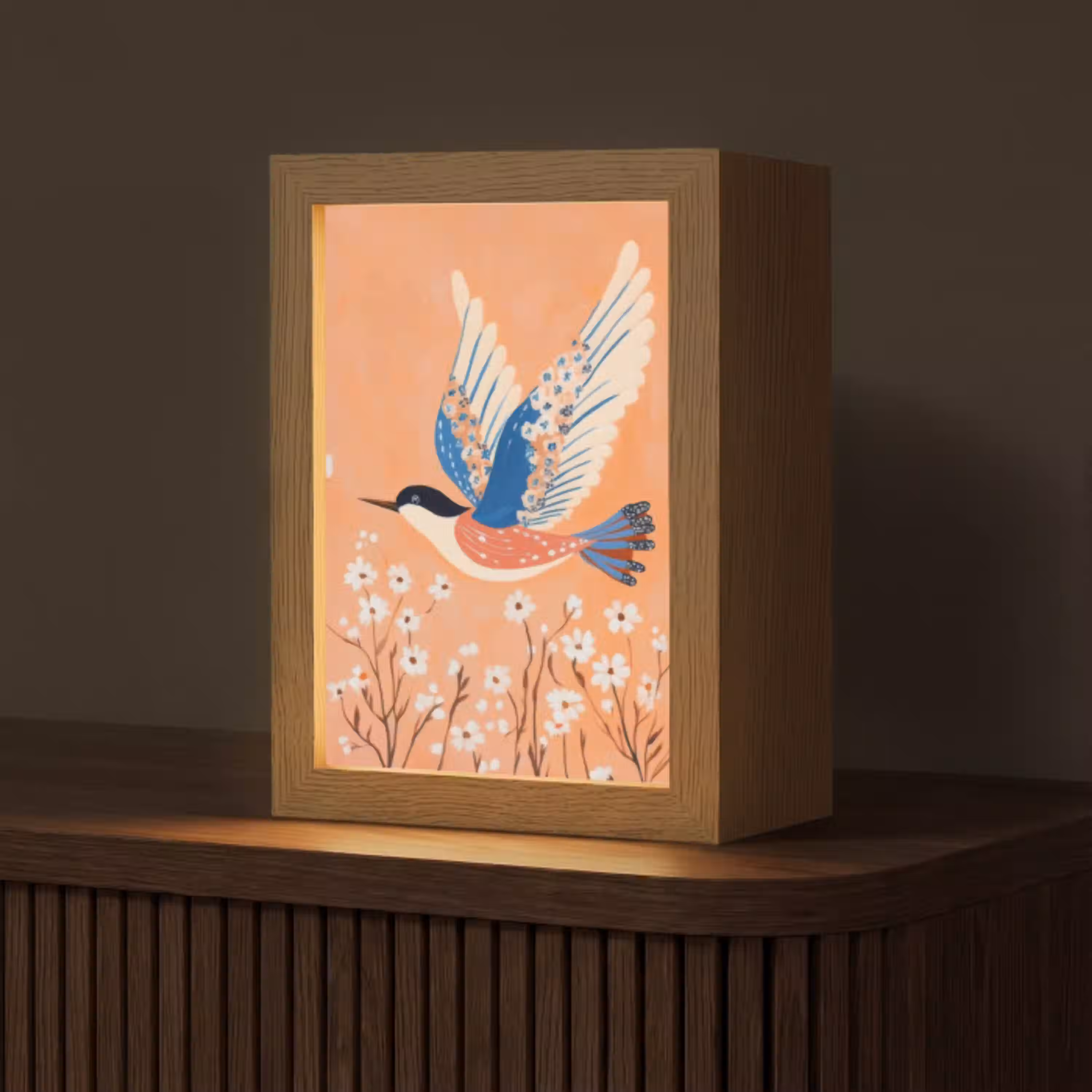 Vogel - Bloesemtakken - Warm - Kleurrijk Light Box met kabel (Tafellamp) klein -z3d_website