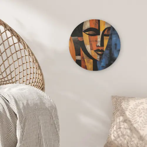 Abstract - Portret - Kleurvakken Akoestische PET Vilt - Rond klein -sfeer4
