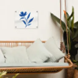 Bloem - Blaadjes - Minimalistisch - Blauw tuinposter los doek klein -sfeer7
