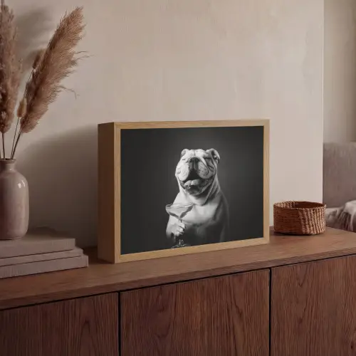 Buldog - Hond - Glas Light Box met batterij (Wandlamp) middel -sfeer2