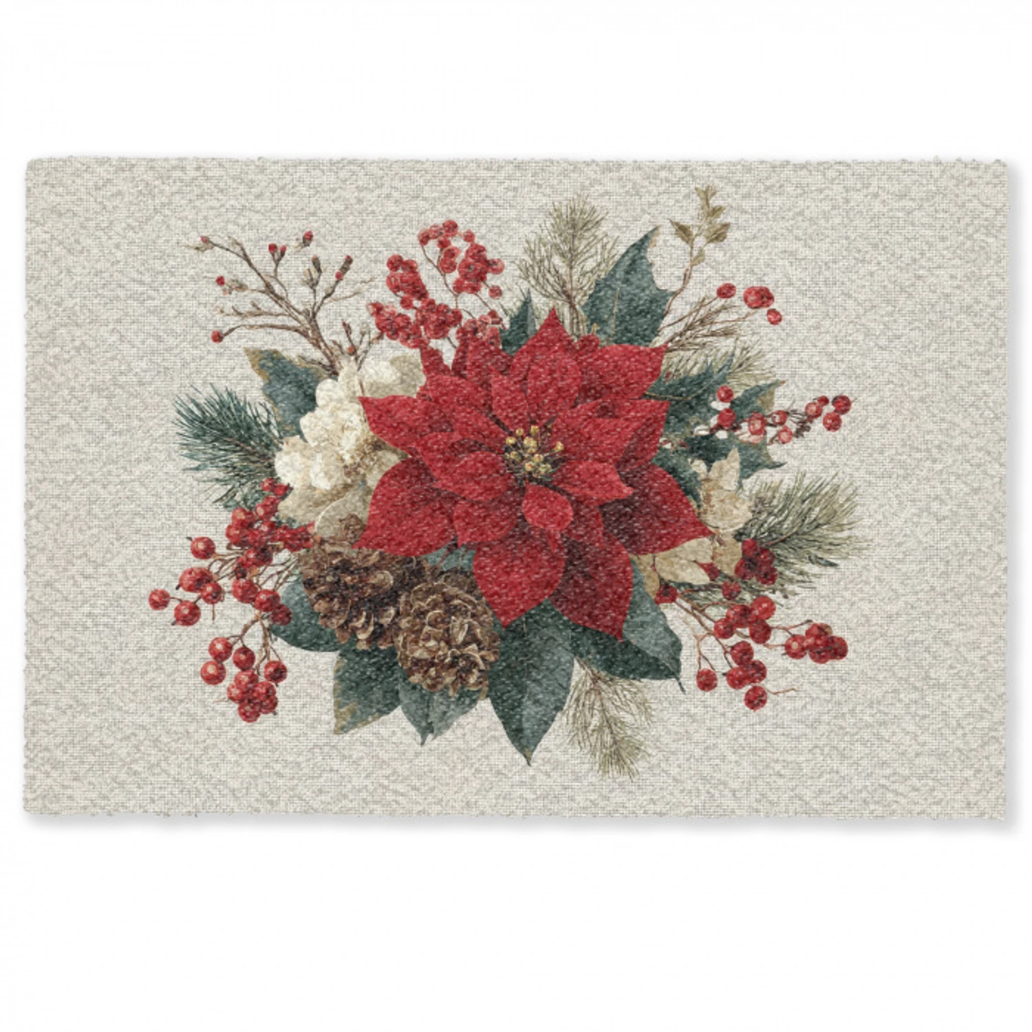 Kerststuk - Poinsettia - Dennenappels - Rood Deurmat klein -zkaufland3d