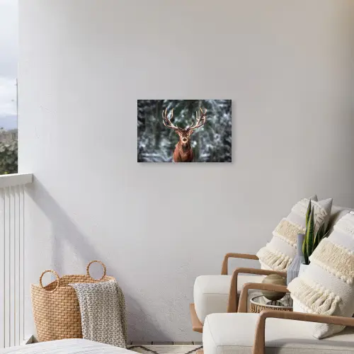 Hert - Winter - Sneeuw - Bos - Natuur - Dier Tuinposter op houten frame 2 cm dik klein -sfeer1