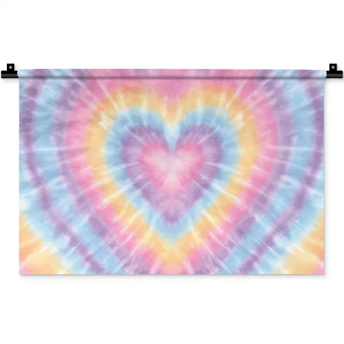 Hartvorm - Pastelkleuren - Tie Dye Wandkleed katoen klein -zz3d
