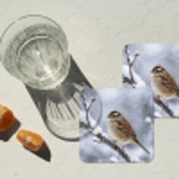 Vogel - Tak - Sneeuw - Winter onderzetter kurk middel -sfeer4