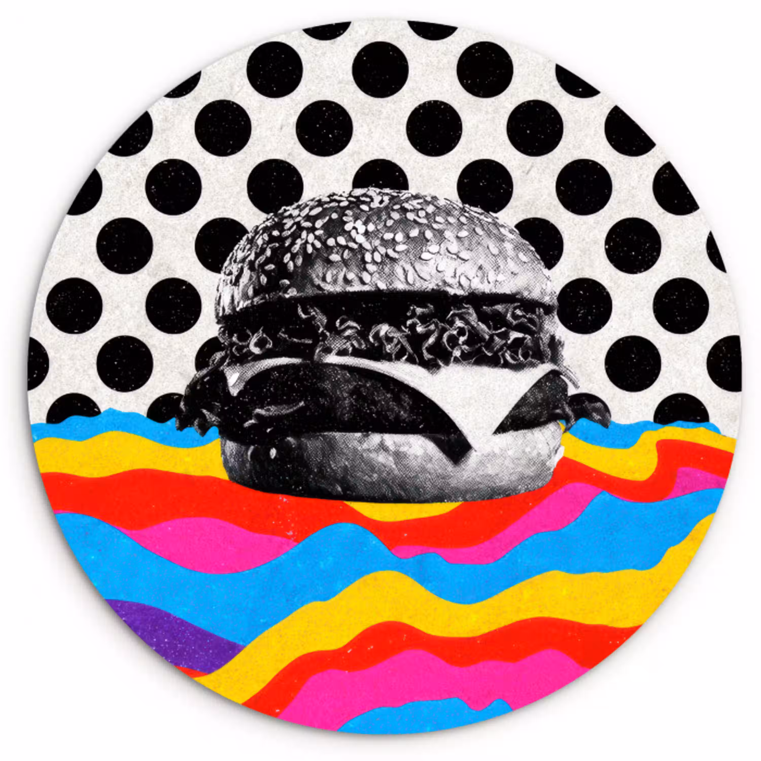 Hamburger - Stippen - Golven - Kleuren Wandcirkel kunststof plaat 5mm dik klein -3d
