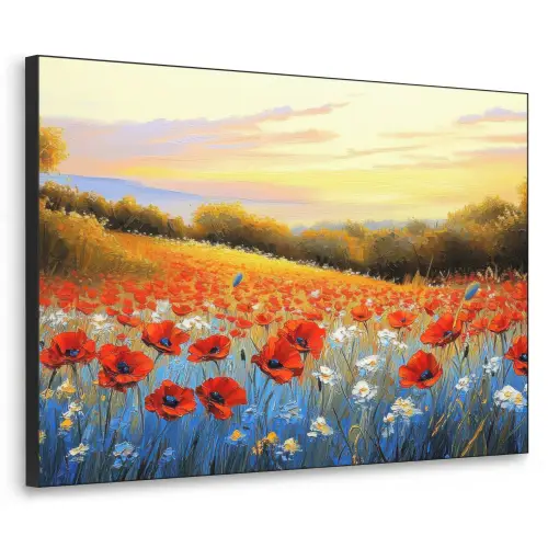 Klaproos - Bloemenveld - Kleurrijk Textielframe zwart klein -3d