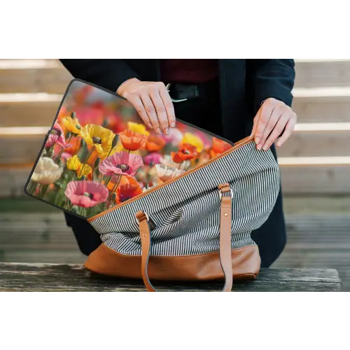 Bloemenveld - Klaprozen - Kleurrijk laptophoes neopreen klein -tas