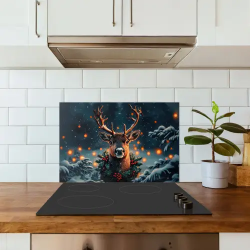Hert - Kerst - Winter - Sneeuw - Kerstkrans keuken achterwand spatscherm klein -sfeer2