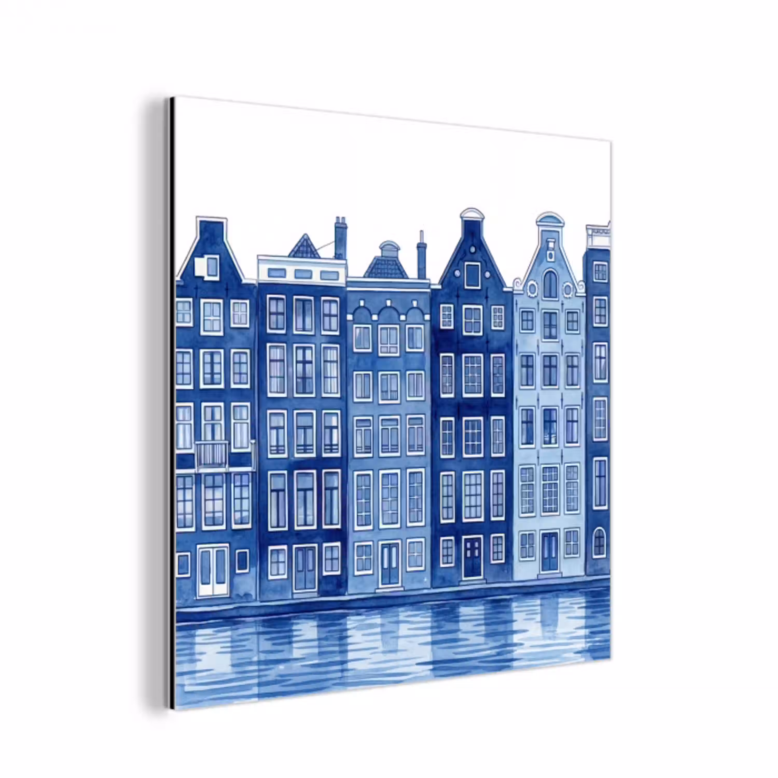 Aquarel - Grachtenpanden - Delfts - Blauw aluminium wit klein -3d
