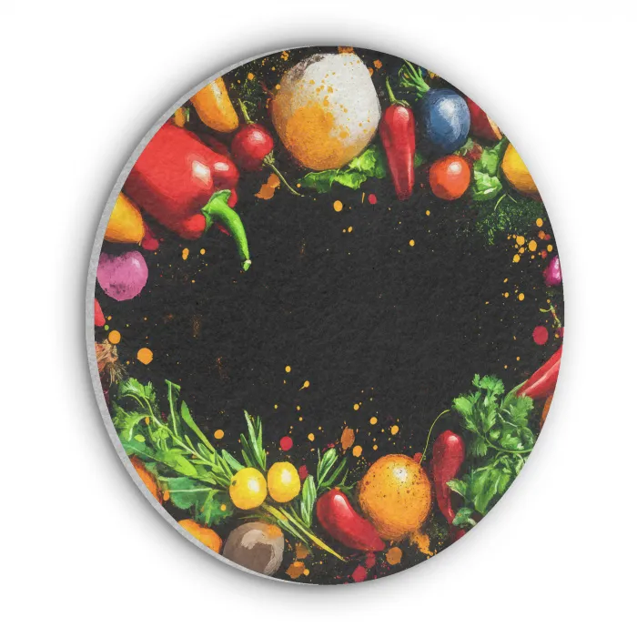 Groente - Graffiti - Kleurrijk - Koken - Abstract Akoestische PET Vilt - Rond klein -3d
