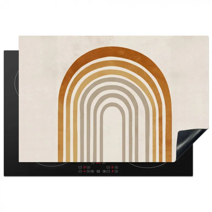 Minimalistisch - Boog - Lijnen - Beige Inductie beschermer vinyl 3mm klein -3d