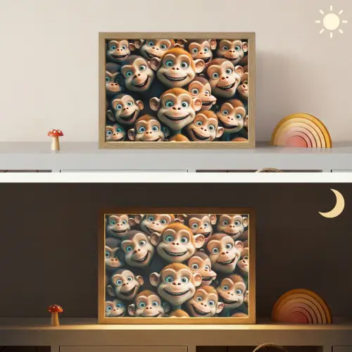 Aap - Dieren - Bruin - Design - Meiden - Jongens Light Box met batterij (Wandlamp kind) middel -sfeer3_kind