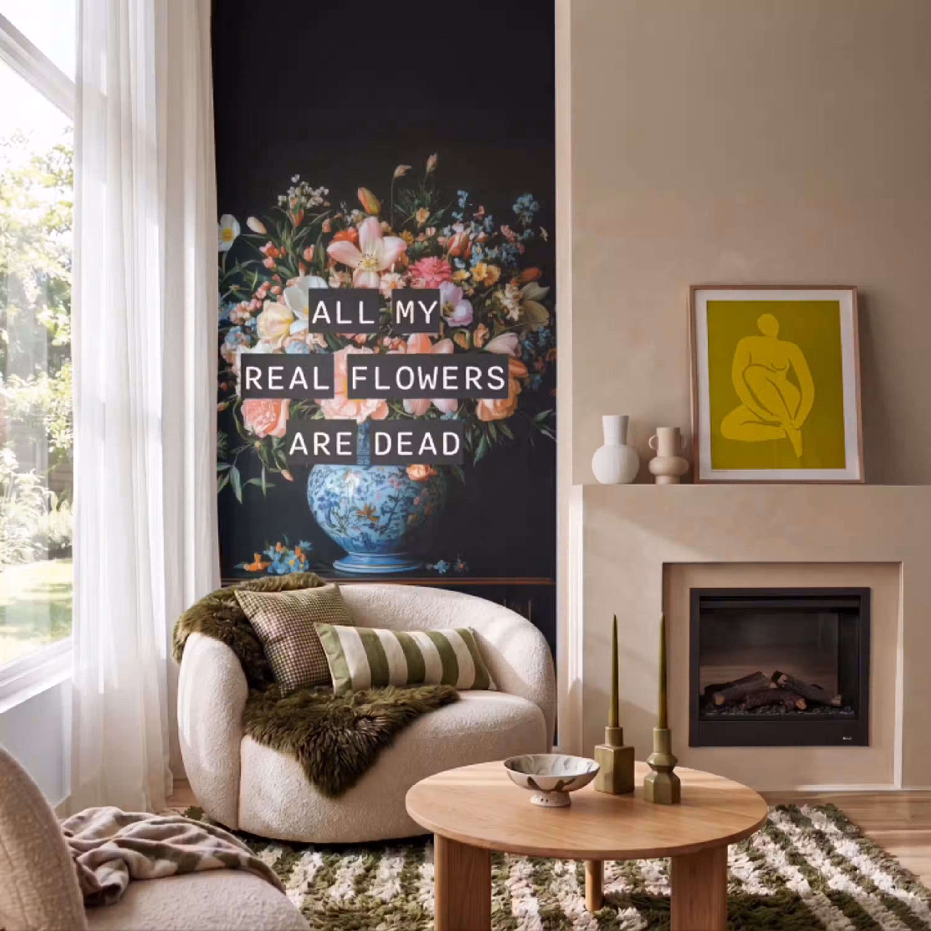 Bloemen - Art - Pastel - Quotes Behang Vlies klein -sfeer2