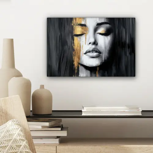 Gezicht - Vrouw - Penseelstreken - Abstract canvas 2cm klein -sfeer6