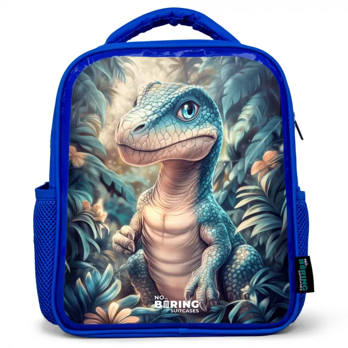 Dino in mystieke jungle met maanlicht Kinderrugzak - Blauw middel -3d