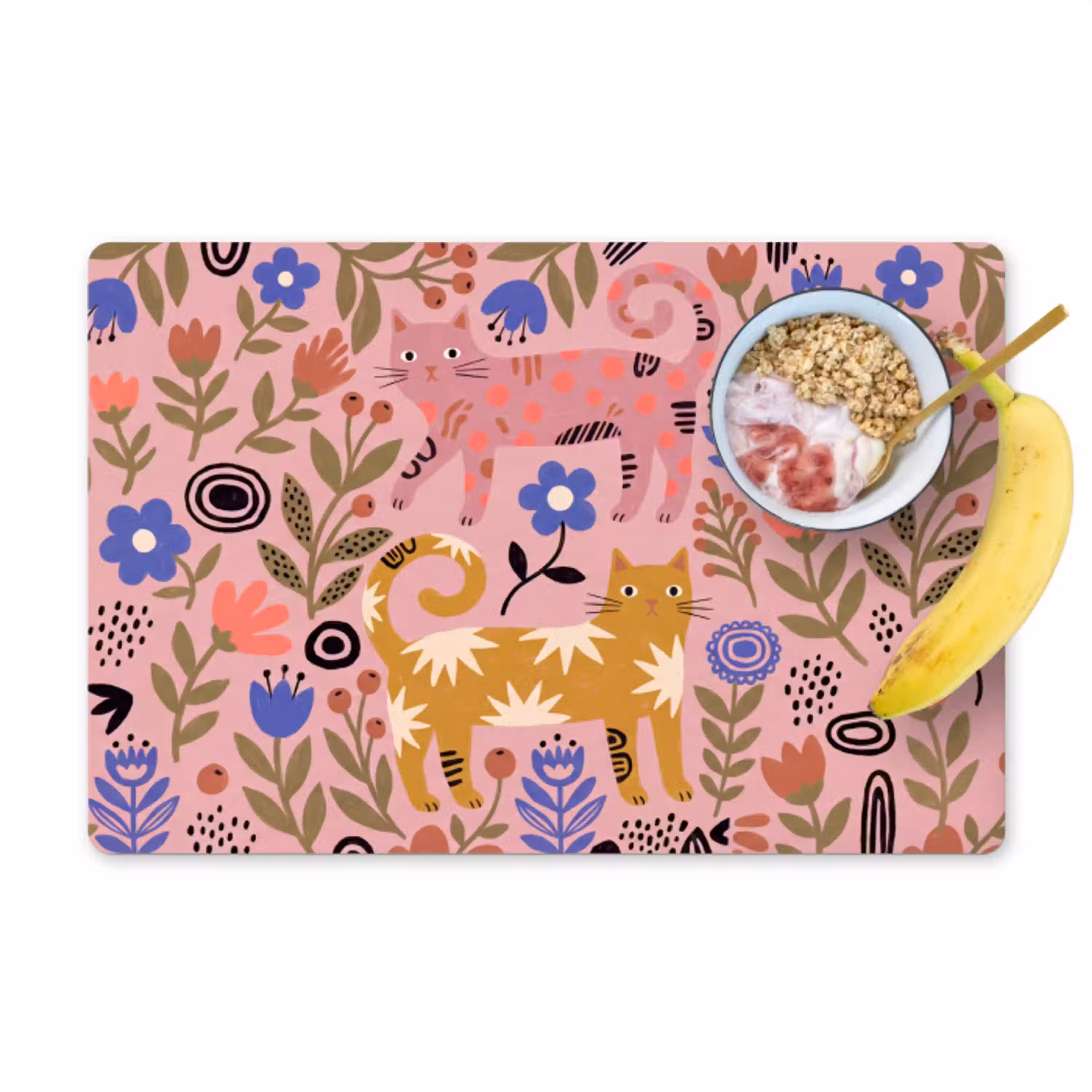Kat - Bloemen - Dieren - Modern - Roze Placemat vinyl groot -zzzproduct_Kitchenyeah-website