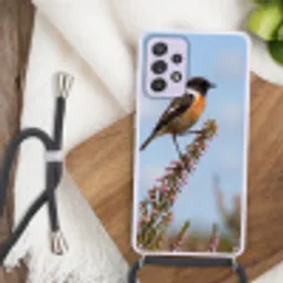Roodborsttapuit - Heide - Paars - Natuur - Sfeervol Hoesje Samsung Galaxy A52 5G met koord klein -sfeer4