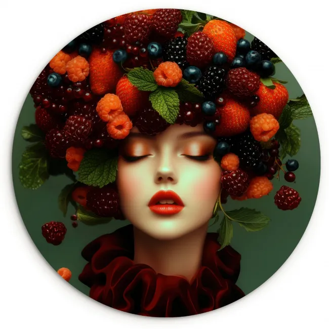 Vrouw - Aardbeien - Frambozen - Bramen - Bessen KitchenYeah - Keuken - Wandcirkel Forex klein -3d