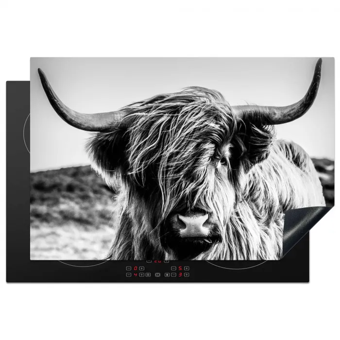 Koe - Schotse hooglander - Zwart - Wit - Dier - Natuur - Wild Inductie beschermer vinyl 3mm klein -3d