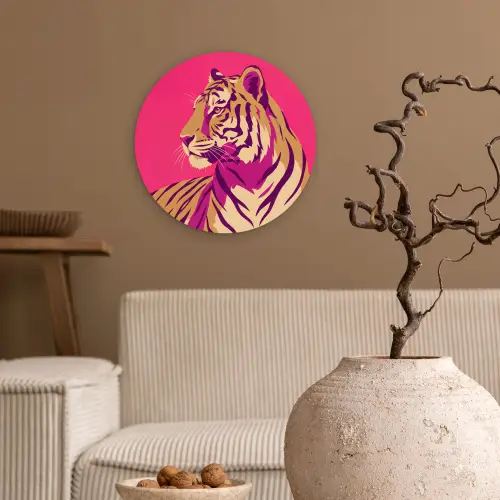 Tijger - Modern - Neon Wandcirkel kunststof plaat 5mm dik klein -sfeer1