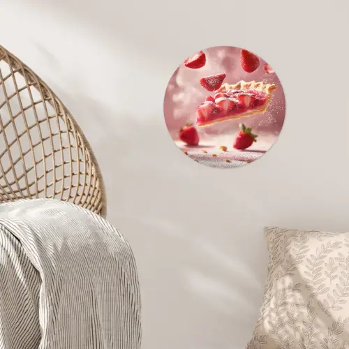 Aardbei - Taart- Eten - Roze Wandcirkel behangsticker klein -sfeer4