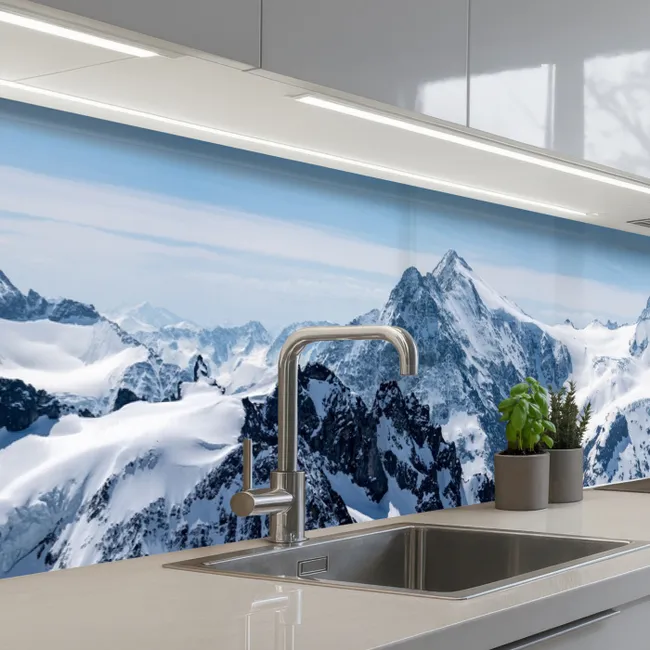 Crédence Cuisine - Paysage - Montagnes - Neige - Blanc