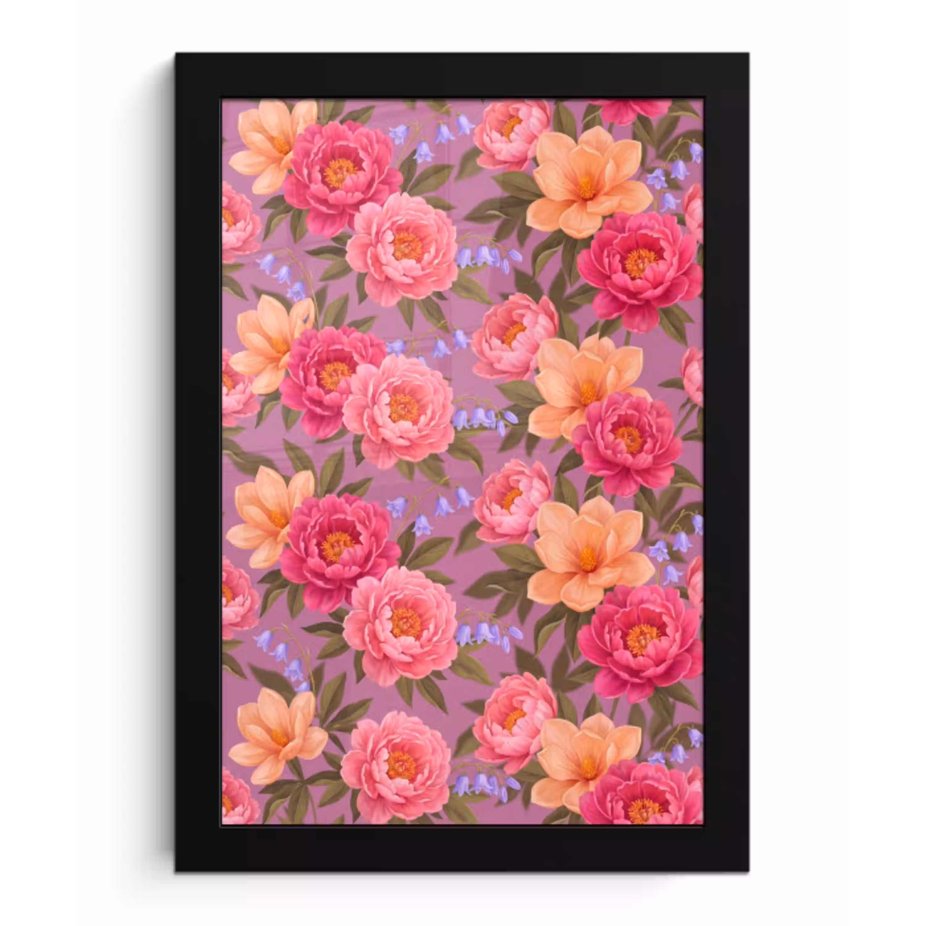 Bloemen - Patroon - Illustratie - Roze fotolijst zwart zonder passe partout klein -3d