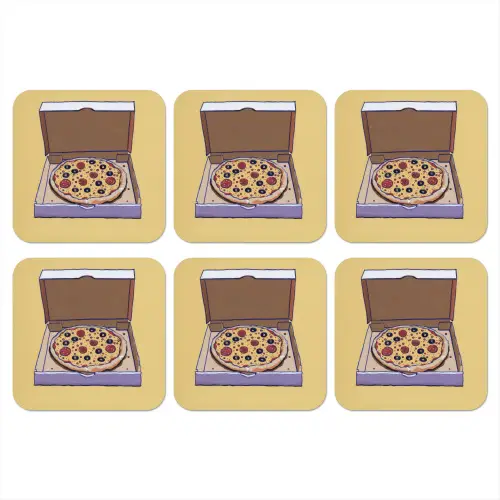 Pizza - Doos - Salami - Illustratie onderzetter kurk middel -3d