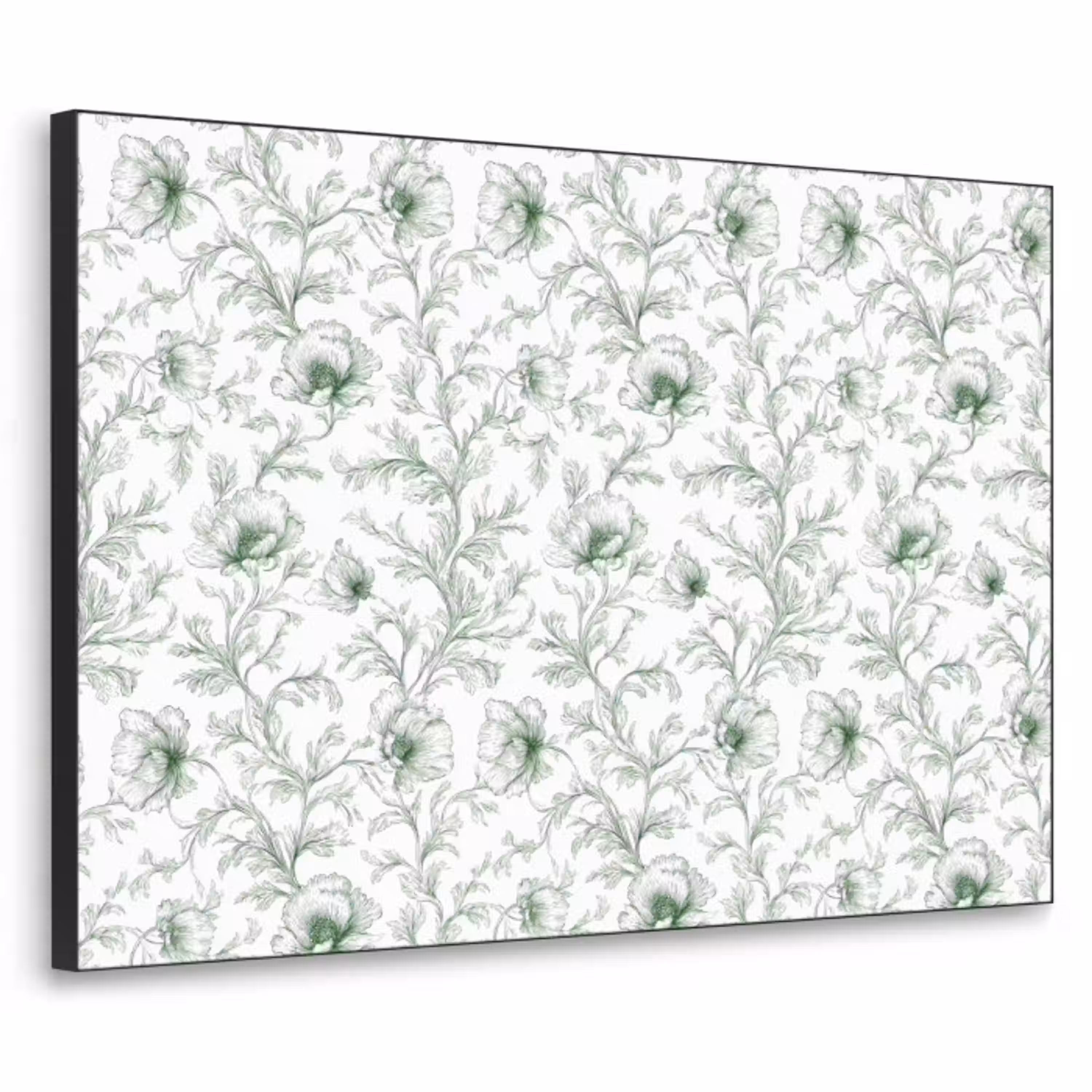 Bloemen - Getekend - Groen Textielframe zwart klein 947 -3d