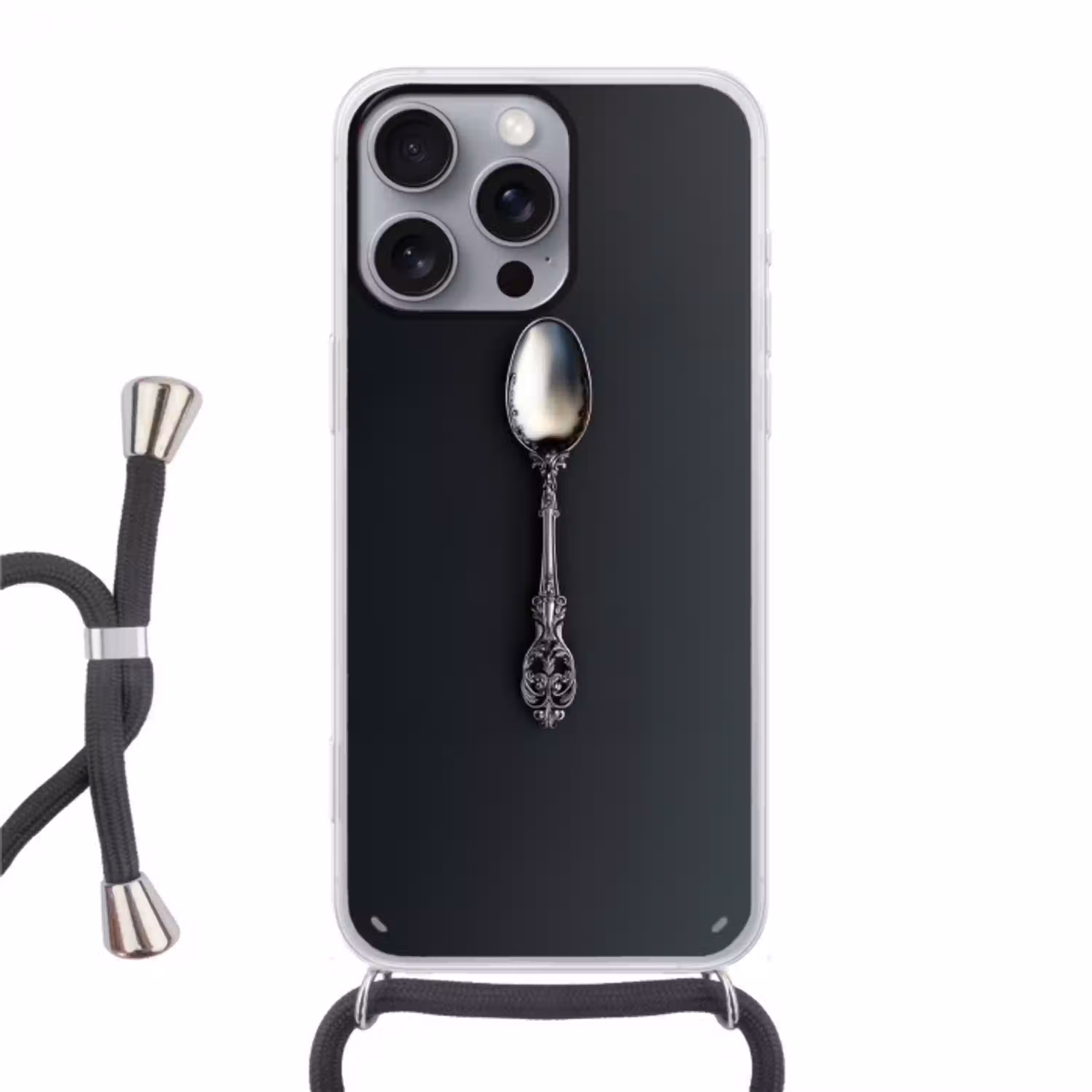 Lepel - Zilver - Metaal Hoesje iPhone 16 Pro Max met koord klein -3d