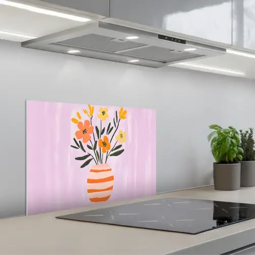 Vaas - Gestreept - Bloemen - Oranje keuken achterwand spatscherm klein -3d_schuin