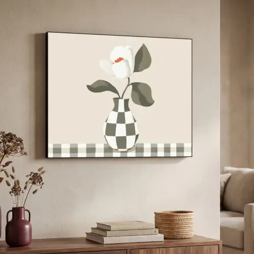 Vaas - Geruit - Groen - Bloem Textielframe zwart klein -sfeer3
