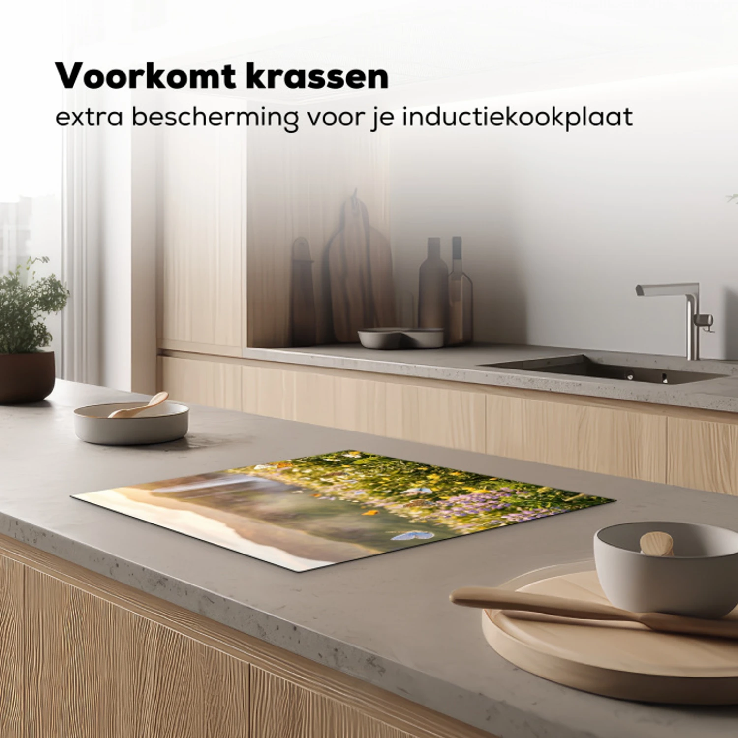 Vlinders - Waterval - Bloemenveld Inductie beschermer vinyl 3mm middel -sfeer1
