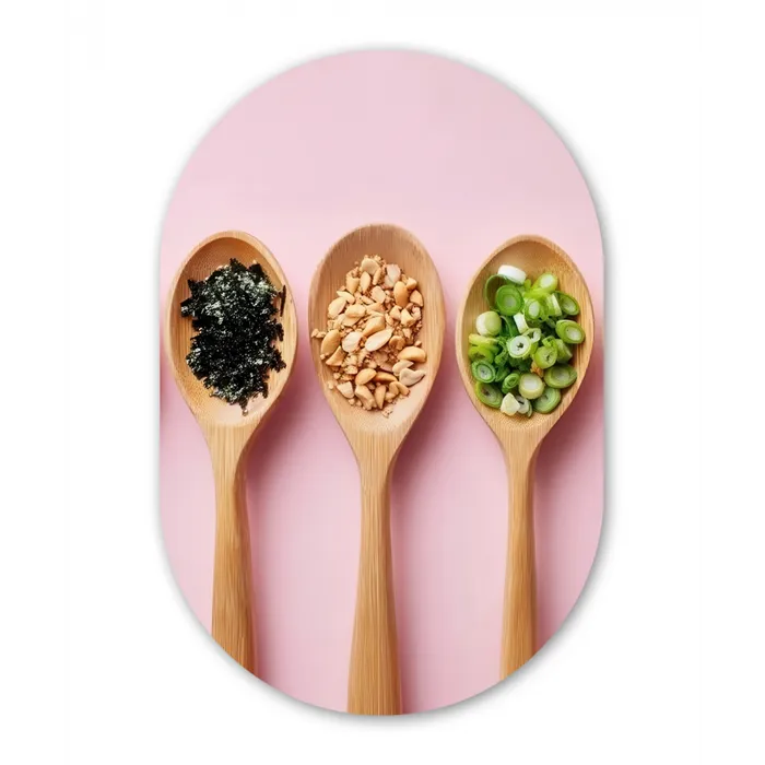 Ingrediënten - Lepels - Hout - Roze Wandcirkel Ovaal Glas middel -3d