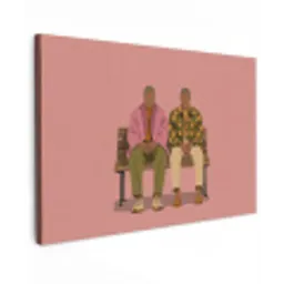 Illustratie - Bankje - Personen - Minimalistisch Tuinposter op houten frame 2 cm dik klein -3d