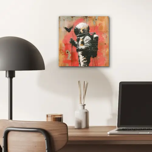 Graffiti - Astronaut - Street art - Ruimte - Banksy aluminium wit klein -sfeer5