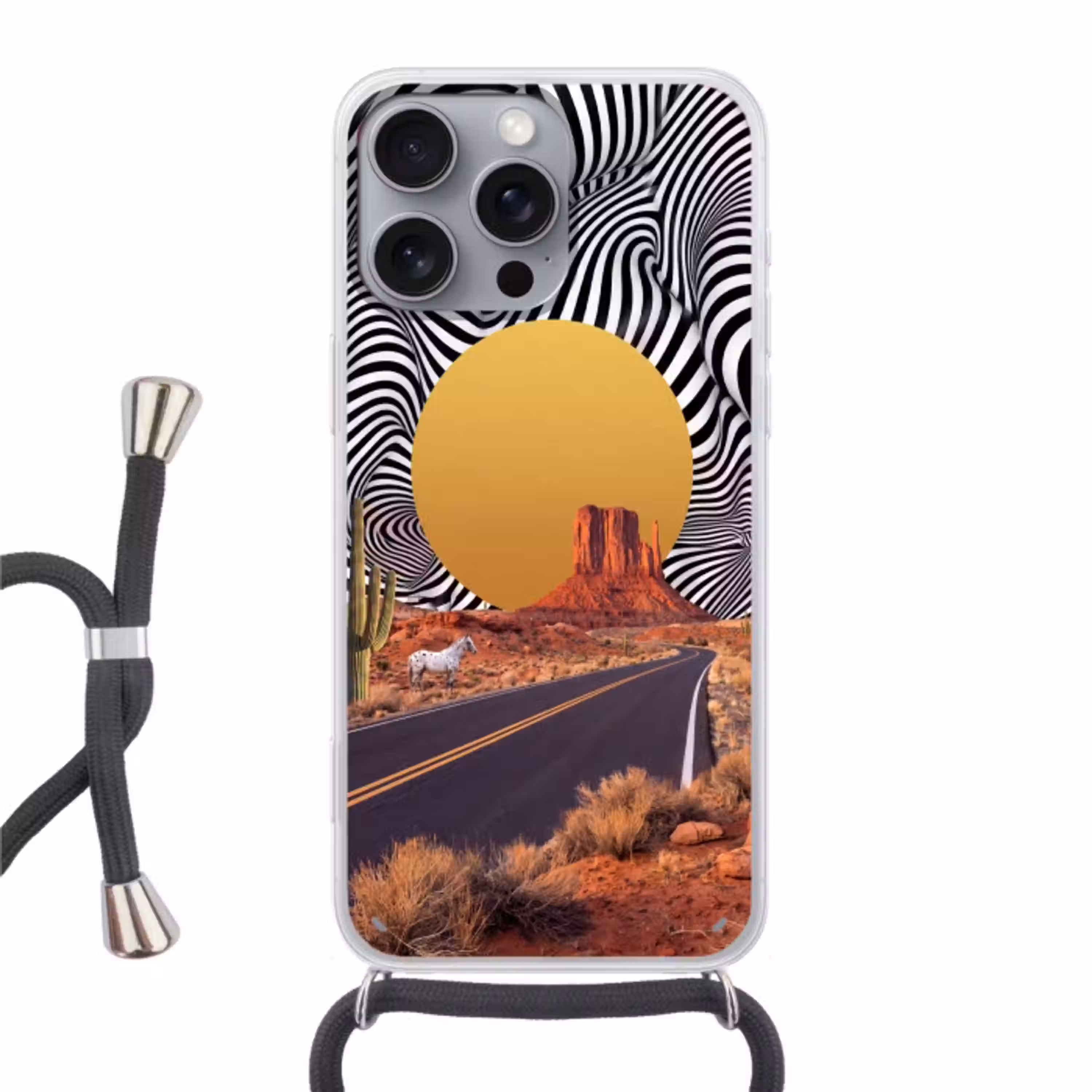 Paard - Woestijn - Natuur Hoesje iPhone 16 Pro Max met koord klein -3d