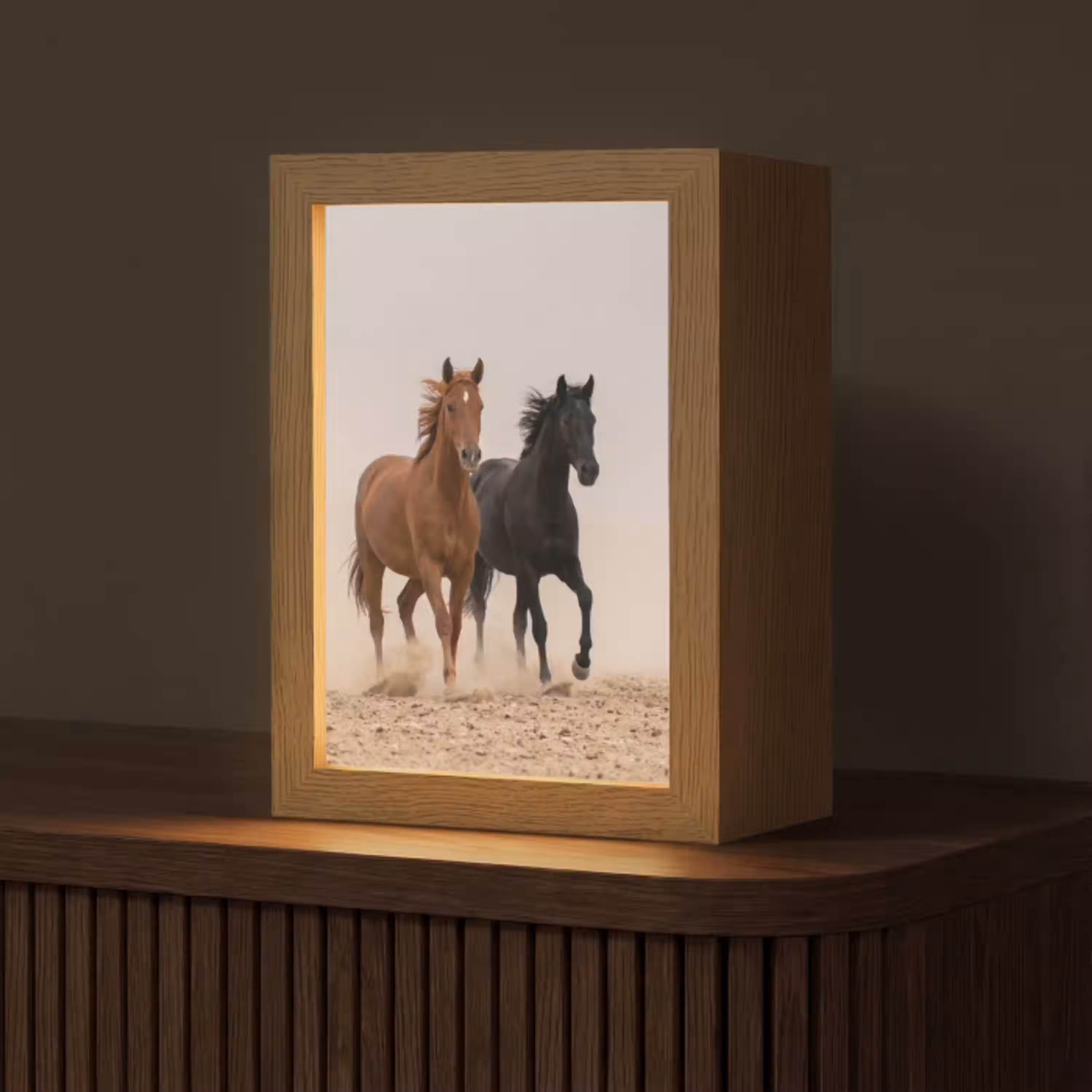 Kudde paarden - Stofwolk - Bruin - Zwart Light Box met kabel (Tafellamp) klein -z3d_website