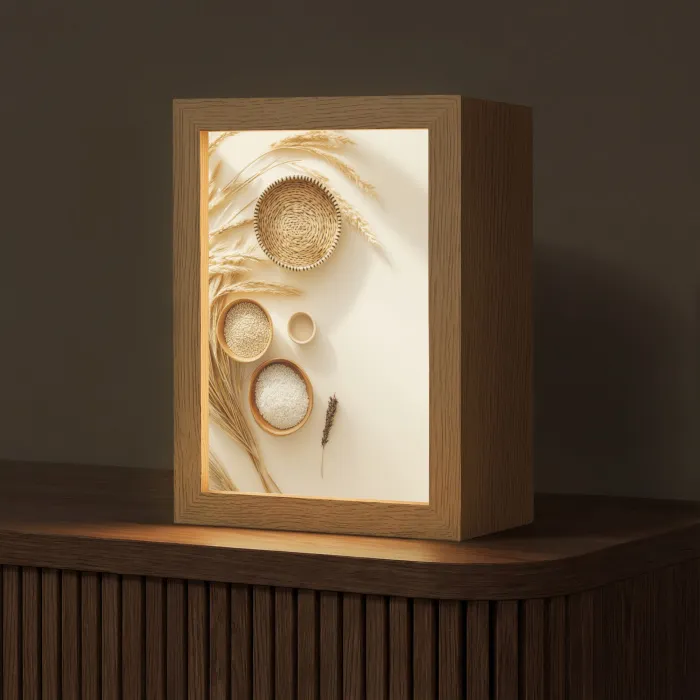 Granen - Hout - Kom - Beige Light Box met kabel (Tafellamp) klein -z3d_website