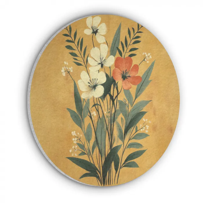 Bladeren - Boeket - Bloemen - Geel Akoestische PET Vilt - Rond klein -3d
