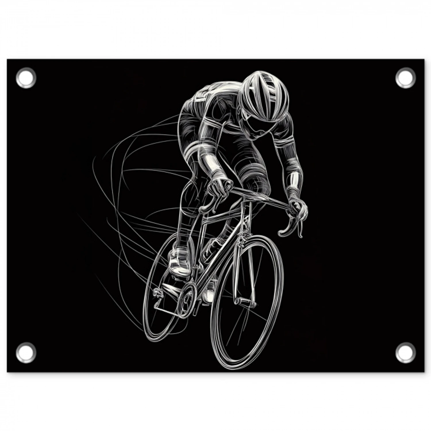Lijntekening - Wit - Wielrennen - Snelheid tuinposter los doek klein -3d