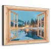 Winterlandschap - Natuur - Huis - Bergen - Doorkijk - Raam Textielframe zwart klein -3d