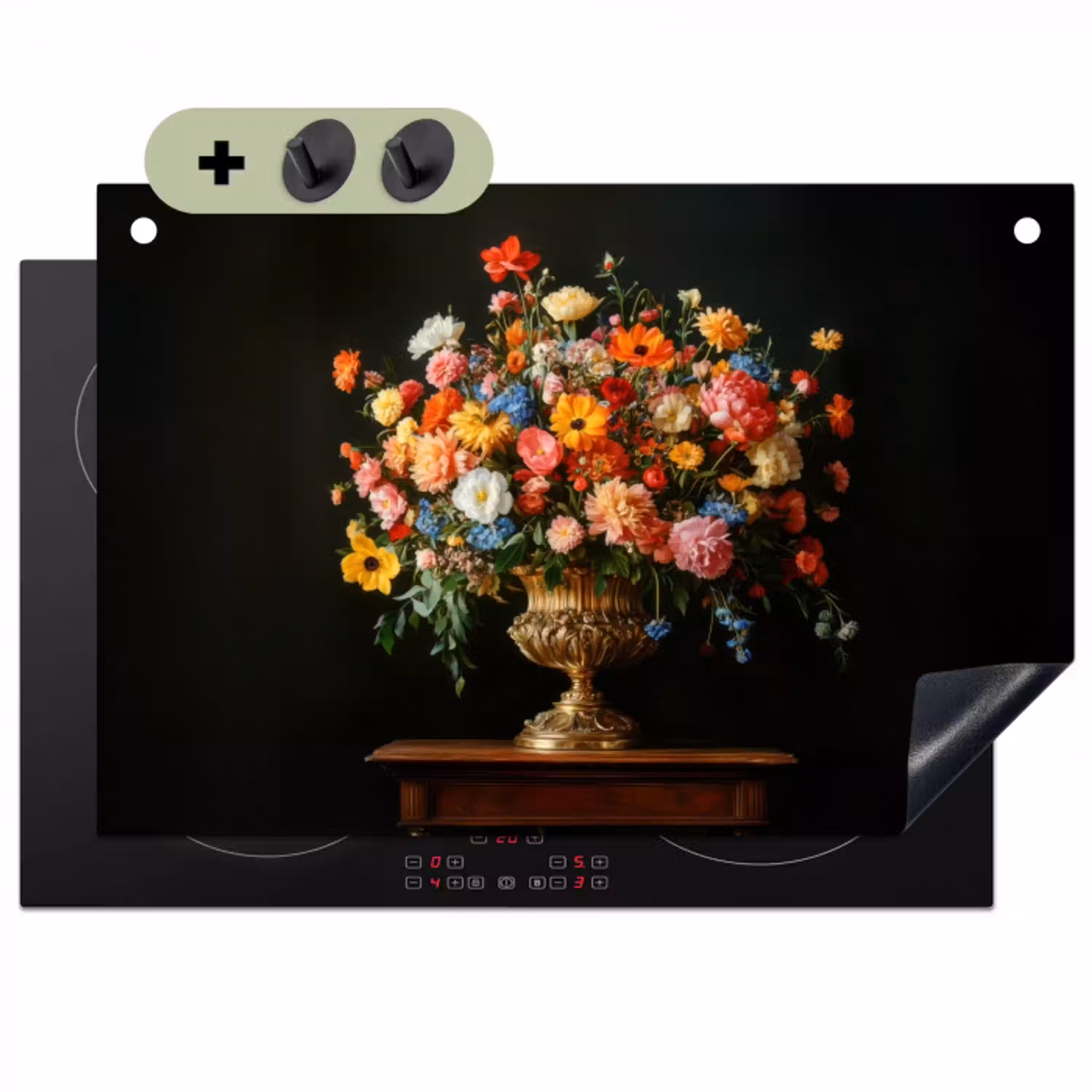 Goud - Bloemen - Kleuren - Vaas Inductie beschemer met haakjes klein -3d