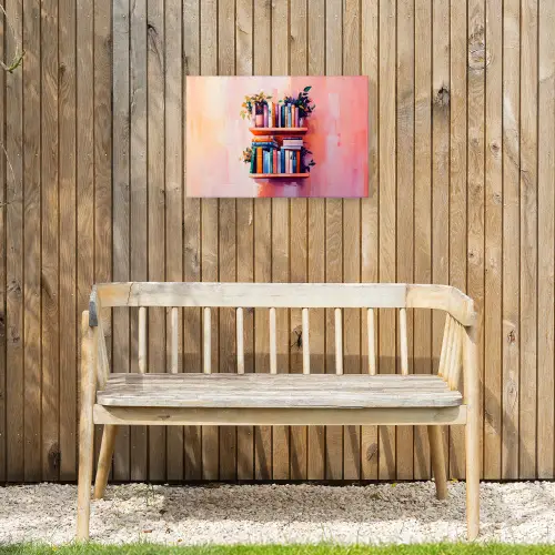 Planken - Boeken - Bladeren Tuinposter op houten frame 2 cm dik klein -sfeer4