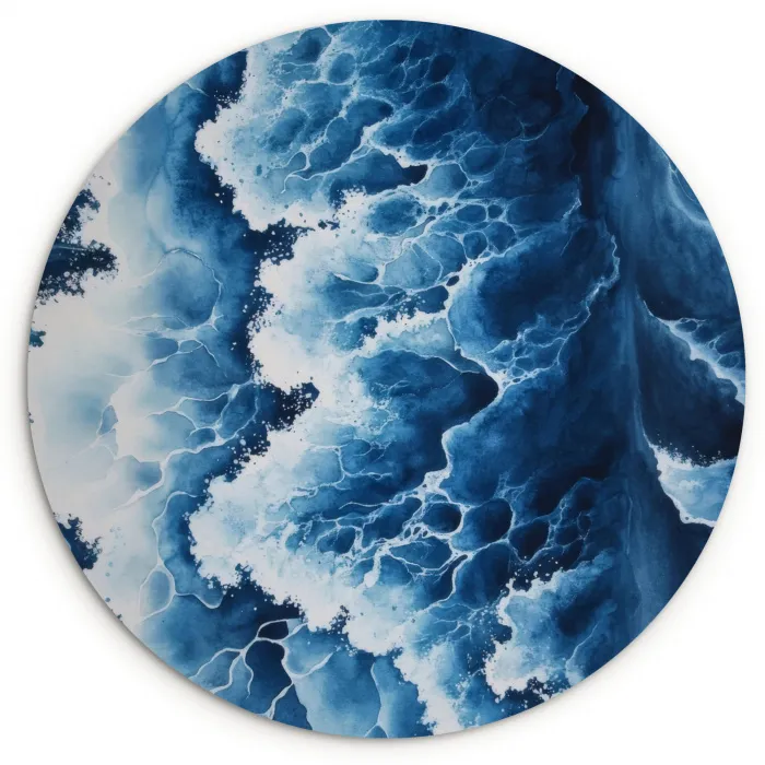 Golven - Blauw - Schuim Wandcirkel plexiglas klein -3d