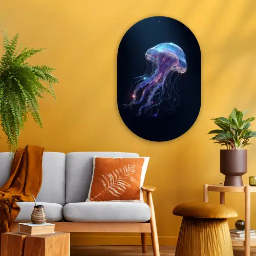 Tentakels - Kwal - Paars - Sprankeling Wandcirkel Ovaal Glas middel -sfeer4