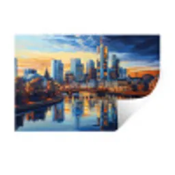 Zonsondergang Frankfurt - Stad - Skyline - Water Muursticker klein -3d