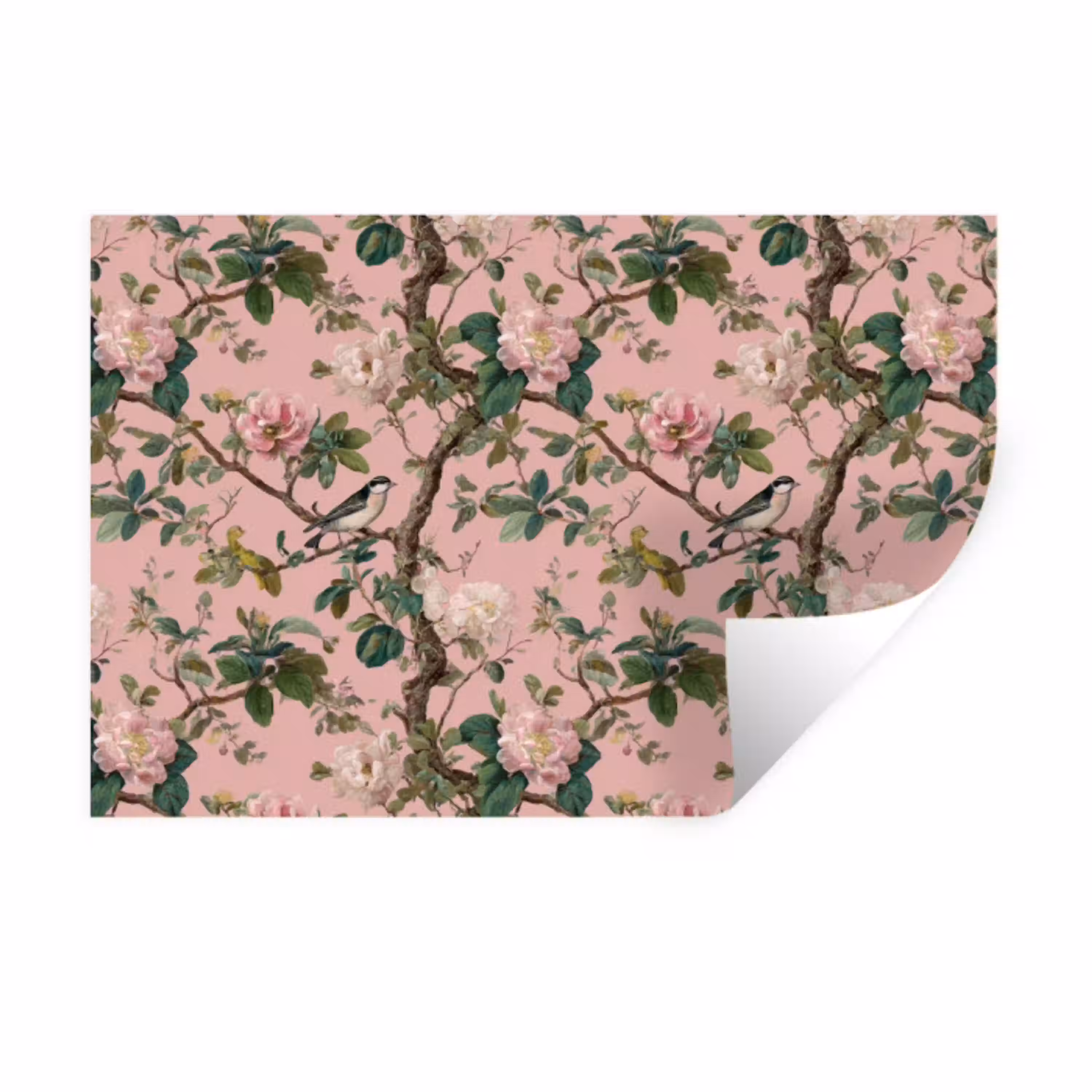 Pioenrozen - Botanisch - Vogel Muursticker klein 286 -3d