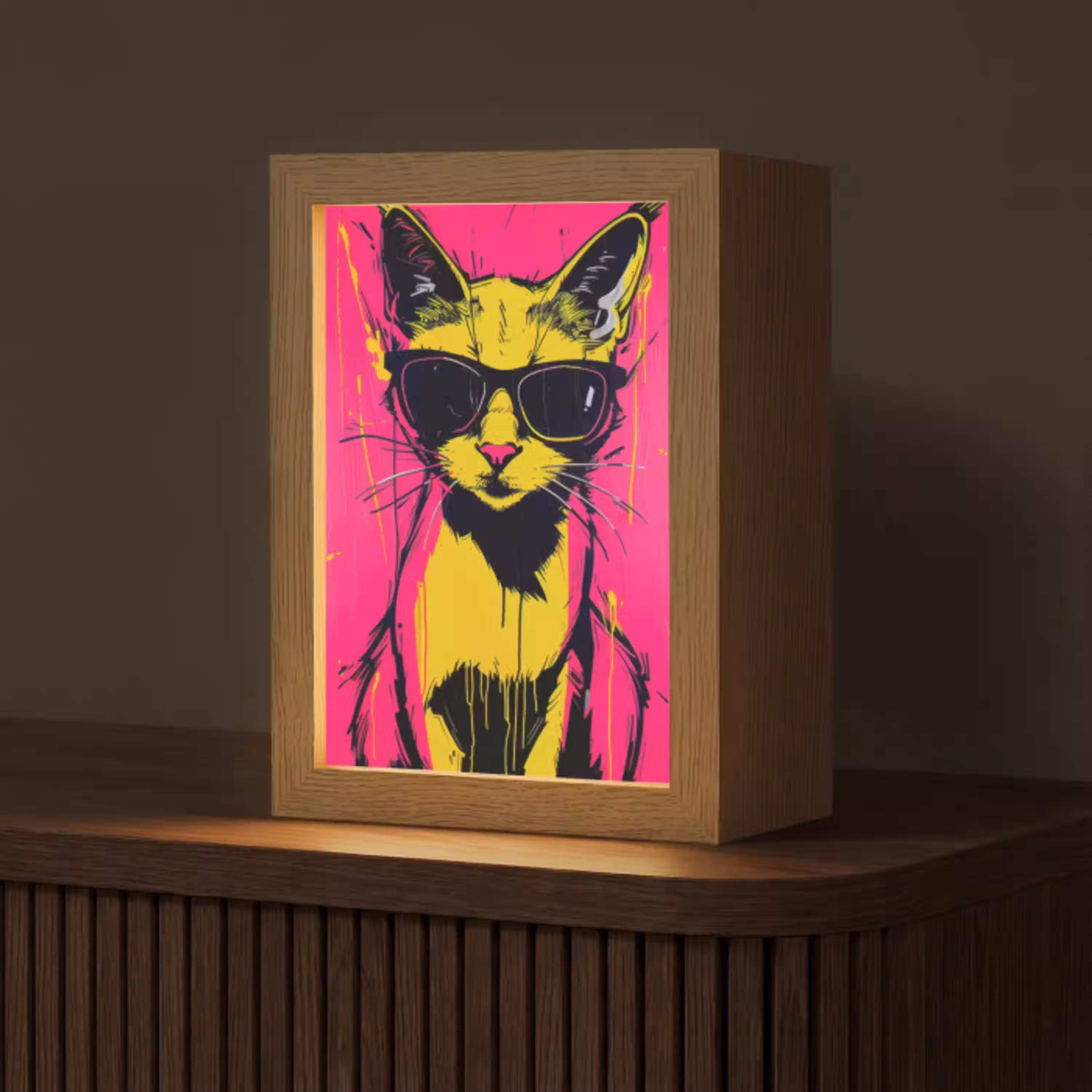 Kat - Art - Zonnebril - Roze Light Box met kabel (Tafellamp) klein -z3d_website